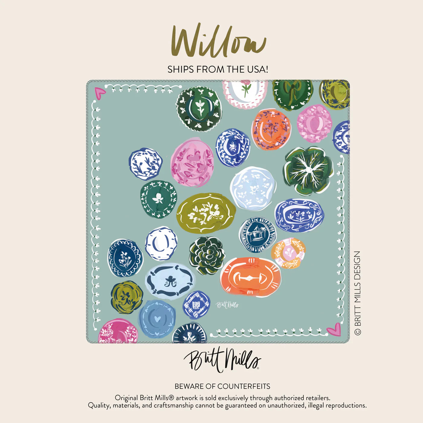 Britt Mills Neoprene Mahjong Mat - Willow - PRE ORDER