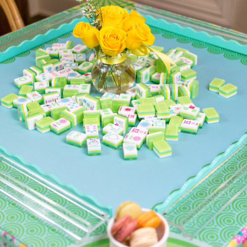 MAHJONG MAT | Confetti | 33" x 33": Lemon-Lime Green