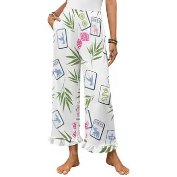 White Mahjong Ruffle Pajama Pants