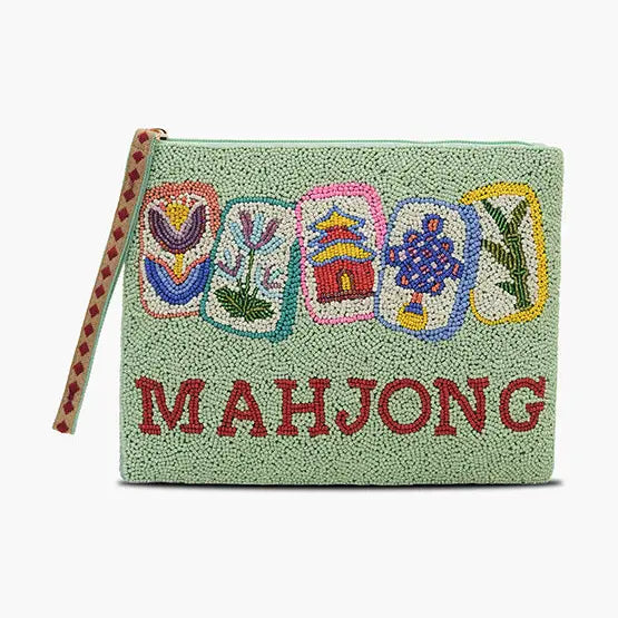 Hand-Beaded Top Zip Clutch