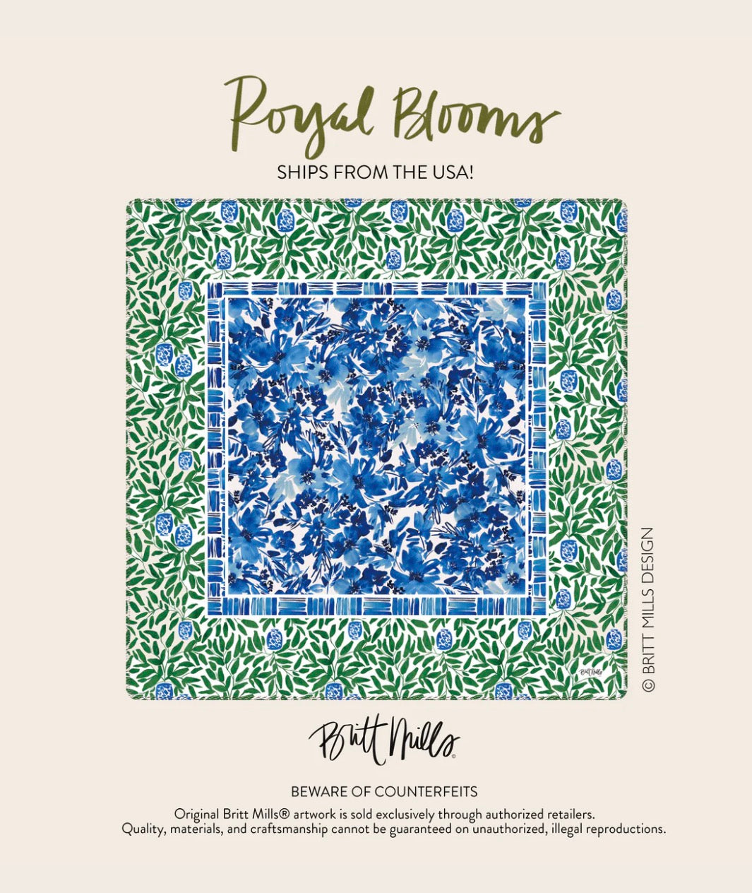 Britt Mills Neoprene Mahjong Mat - Royal Blooms - PRE ORDER