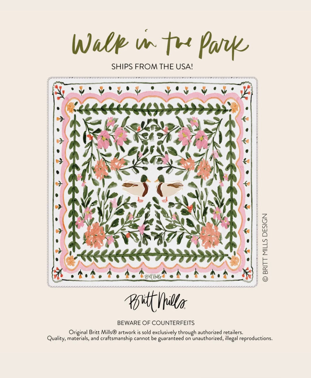 Britt Mills Neoprene Mahjong Mat - Walk in the Park - PRE ORDER