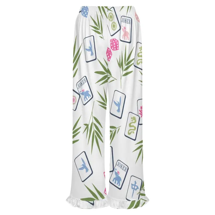 White Mahjong Ruffle Pajama Pants