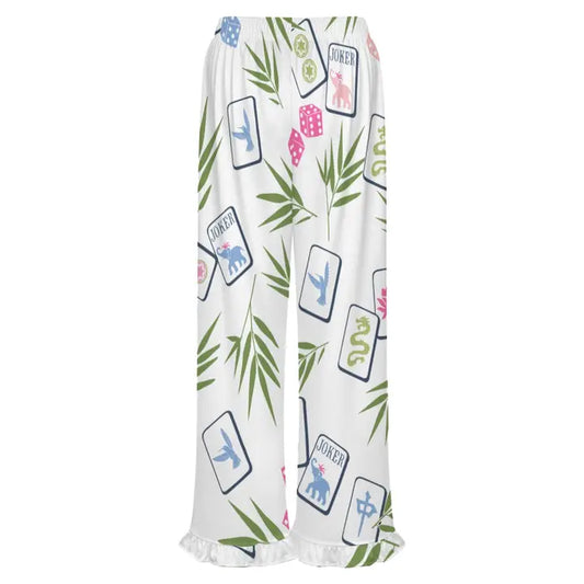 White Mahjong Ruffle Pajama Pants