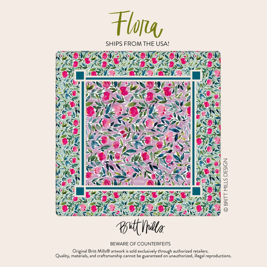 Britt Mills Neoprene Mahjong Mat - Flora - PRE ORDER