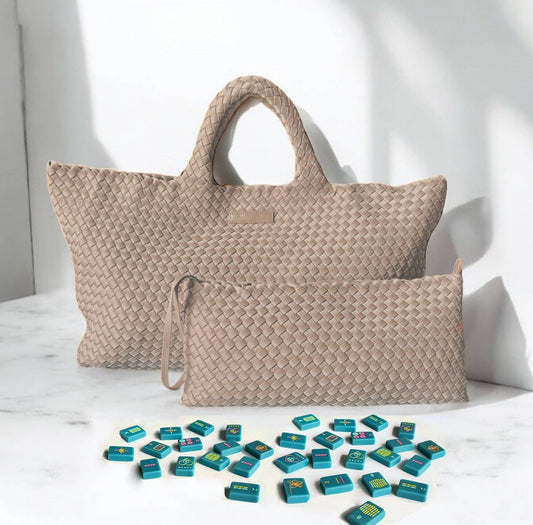 Mahjong Bag - Woven Carryall with Matching Tile Pouch: Fawn