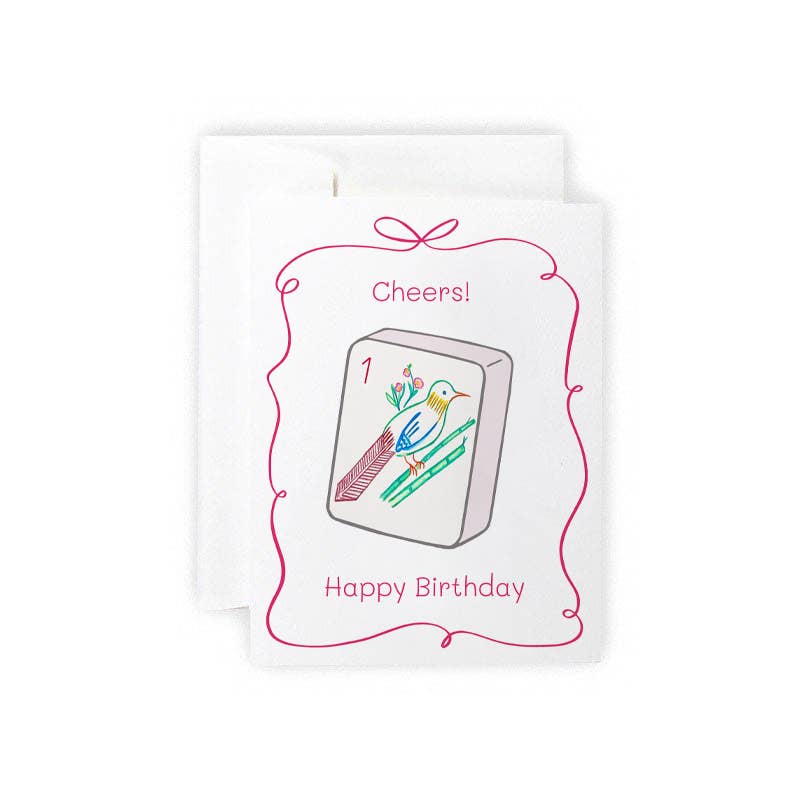Mahjong One Bam Bird Cheers! Birthday Card: Single Card
