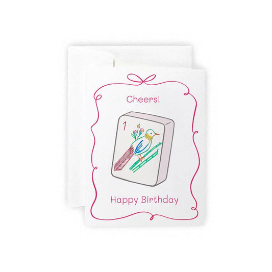 Mahjong One Bam Bird Cheers! Birthday Card: Single Card
